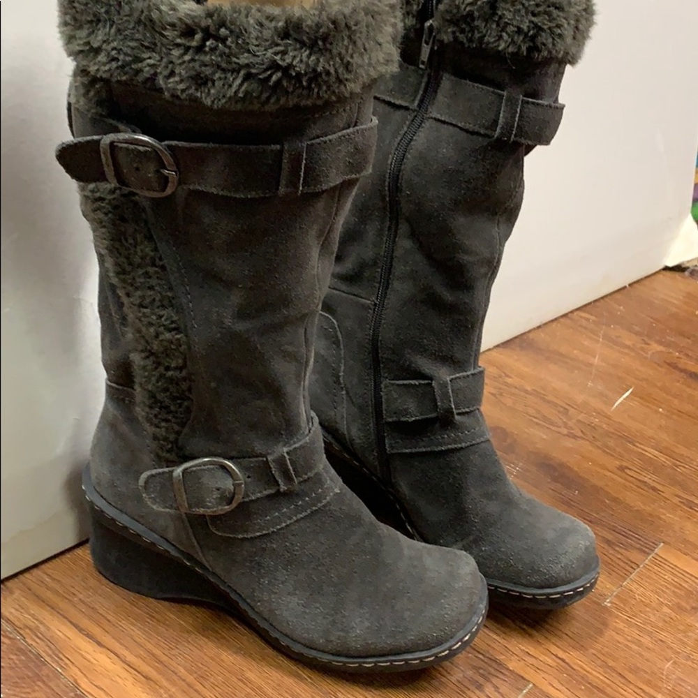 Gray fur lined boots